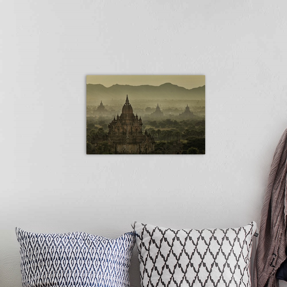 A bohemian room featuring Sunrise at the temples of Bagan, Burma