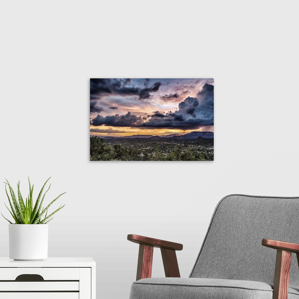 A modern room featuring Sunset and storm over Sedona, Arizona