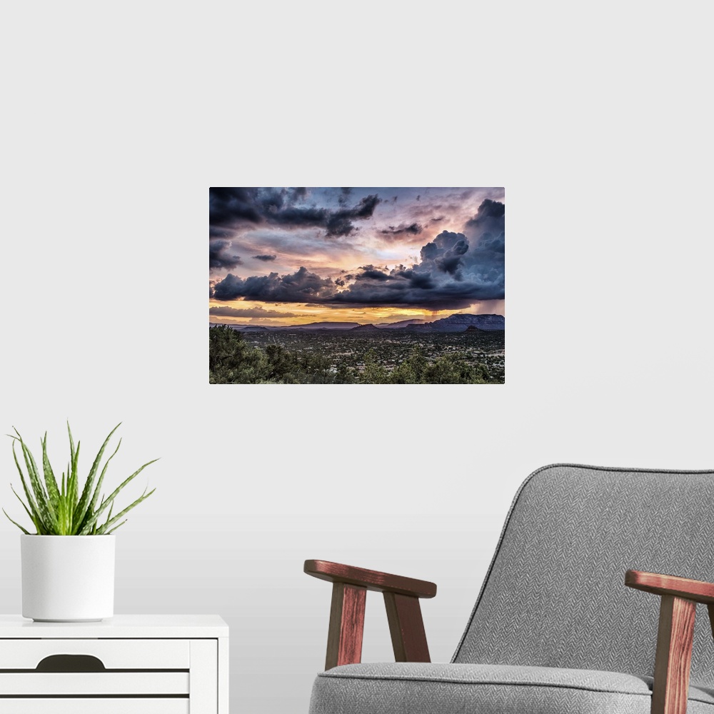 A modern room featuring Sunset and storm over Sedona, Arizona