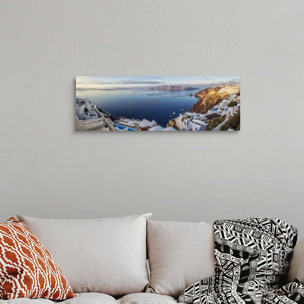 A bohemian room featuring Sunset at Oia, on the island of Santorini, Greece