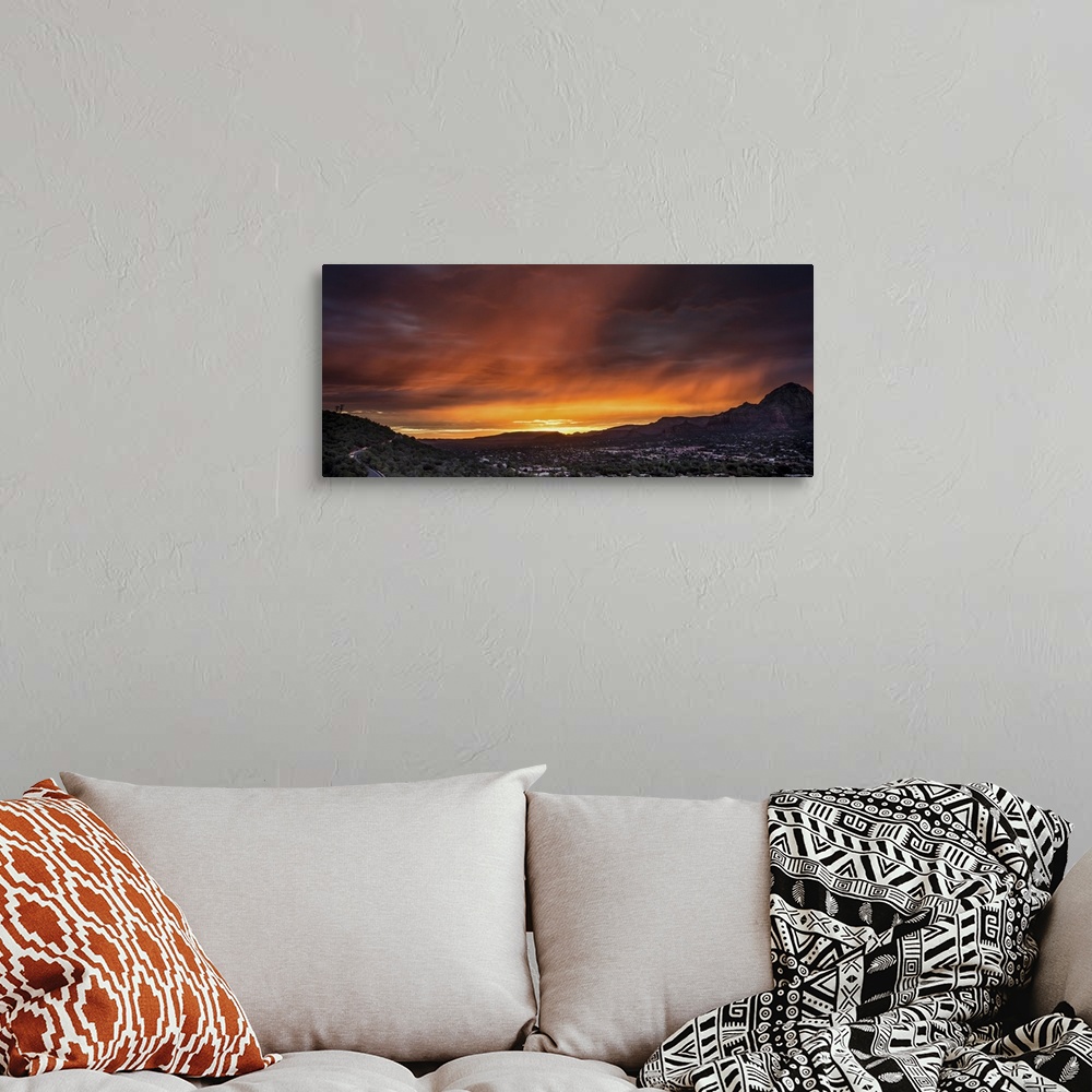 A bohemian room featuring Sunset with clouds over Sedona, Arizona