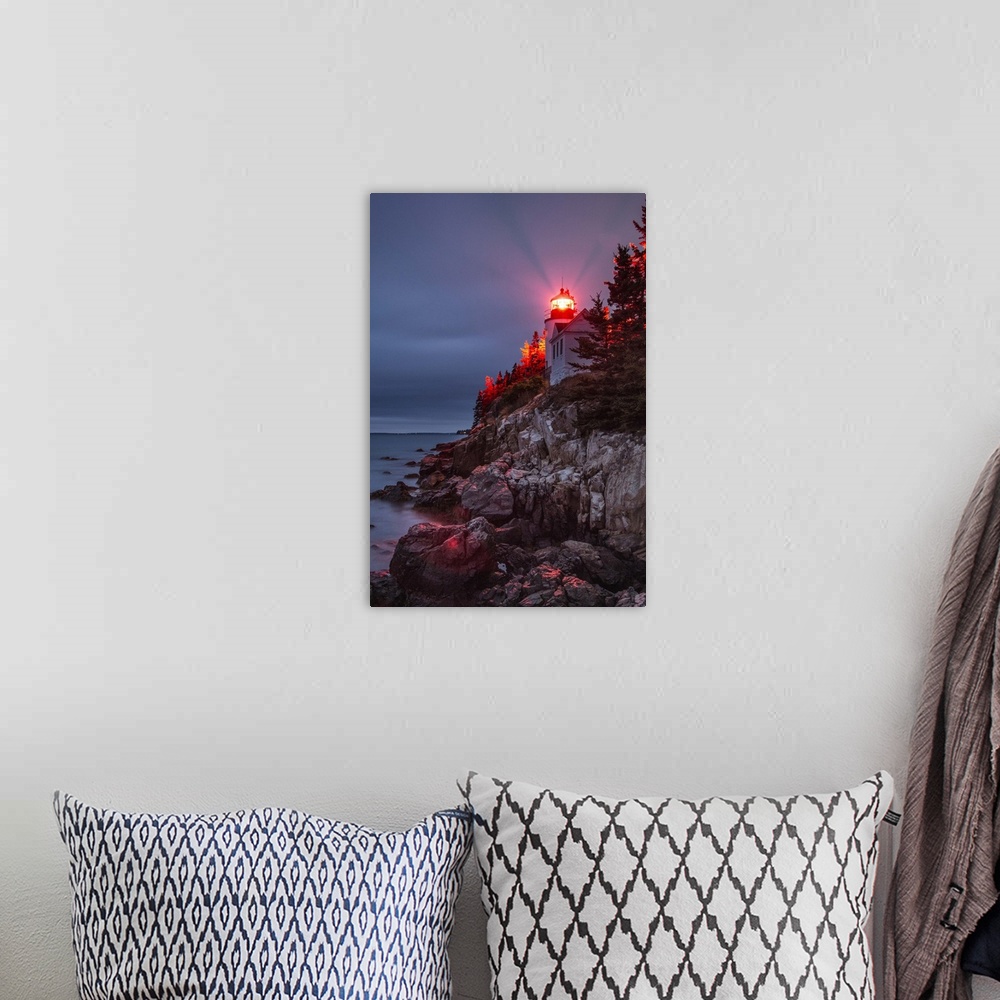 A bohemian room featuring The Bass Harbor Lighthouse on the coast of Maine