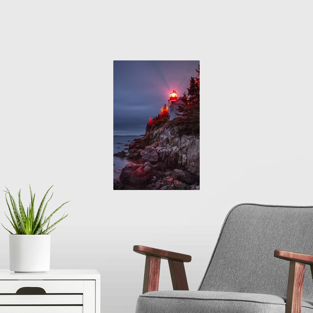 A modern room featuring The Bass Harbor Lighthouse on the coast of Maine