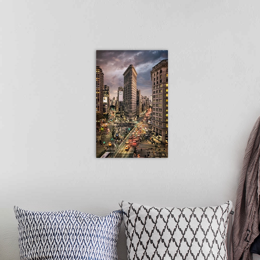 A bohemian room featuring The Flatiron Building in New York City from above