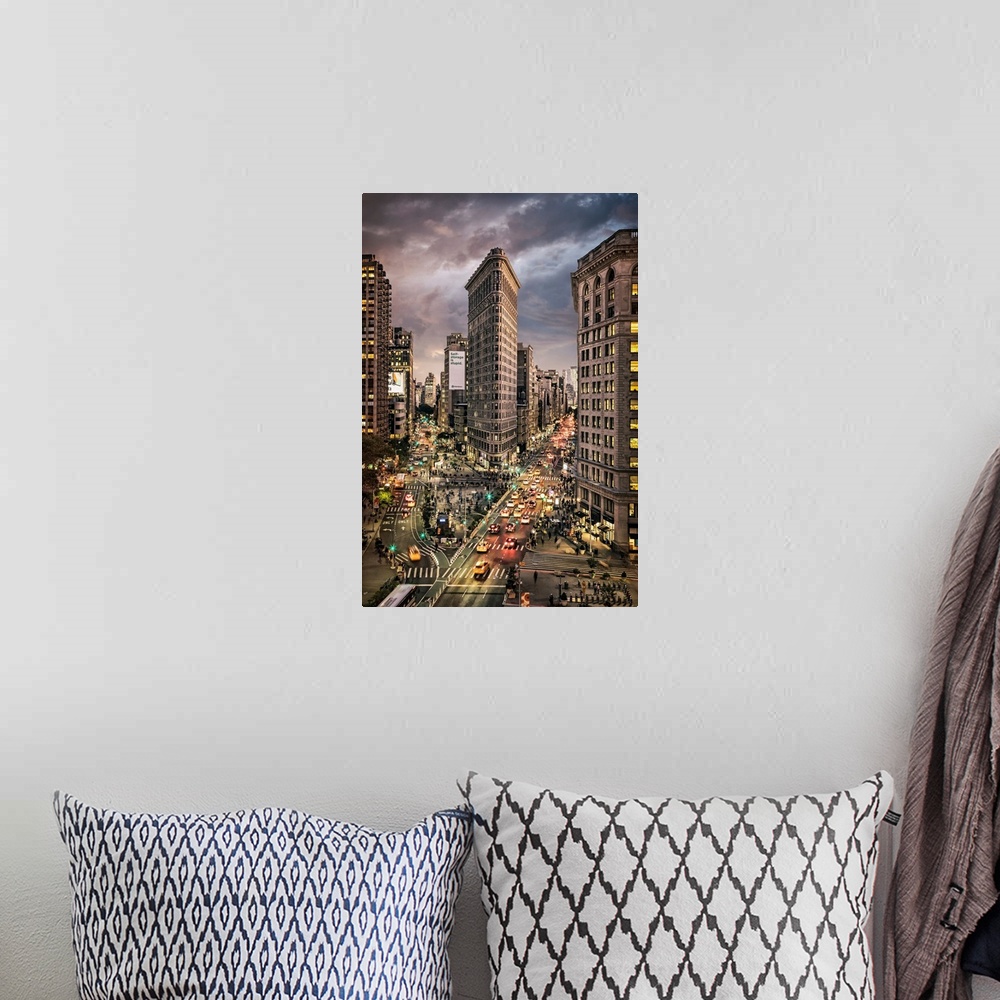 A bohemian room featuring The Flatiron Building in New York City from above