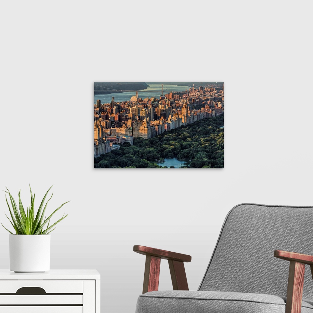 A modern room featuring View of Central Park and Manhattan from above.