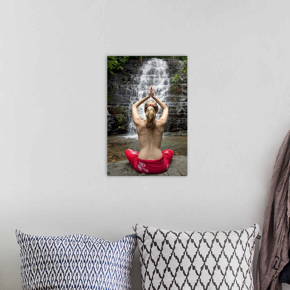 A bohemian room featuring Woman Meditation Waterfall