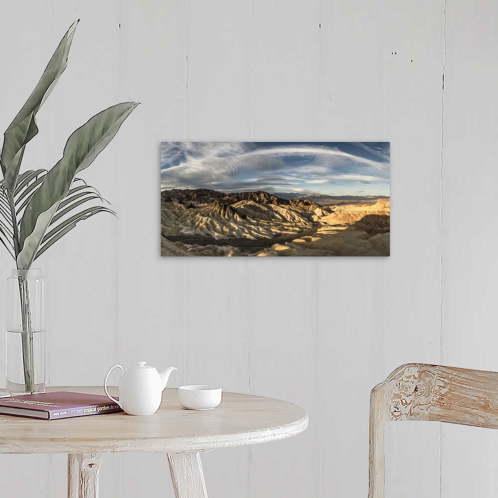 A farmhouse room featuring Zabriski Point panorama in Death Valley at sunrise.