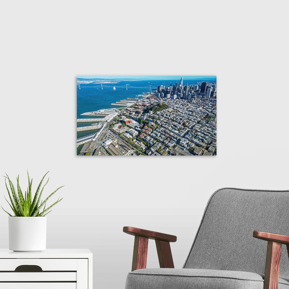 A modern room featuring An Aerial View Of San Francisco On A Clear Sunny Day