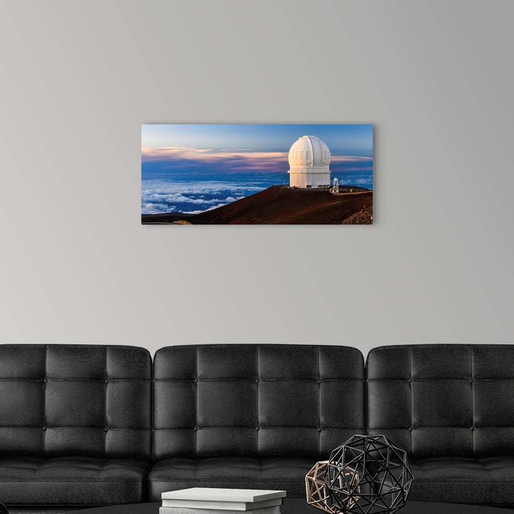 A modern room featuring Big Island Hawaii. An observatory atop Hawaii's Mauna Kea at sunset.