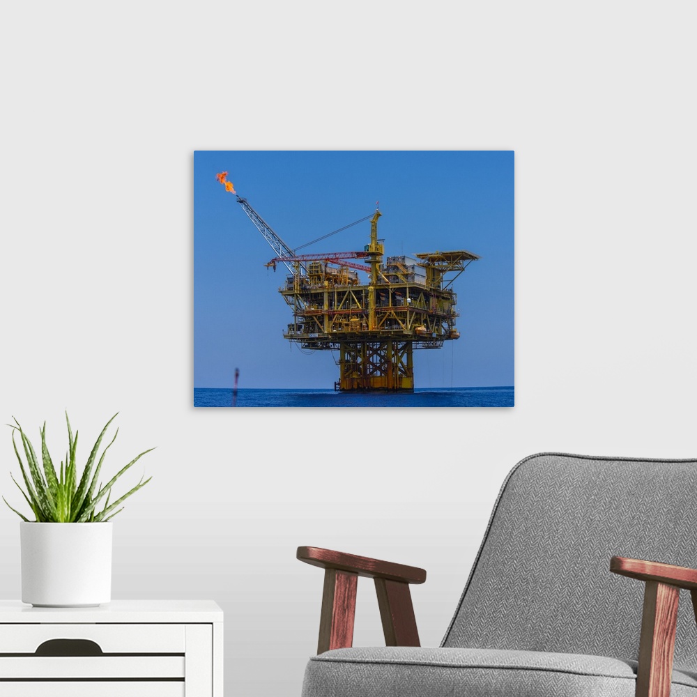 A modern room featuring Oil rig with fire in Louisiana
