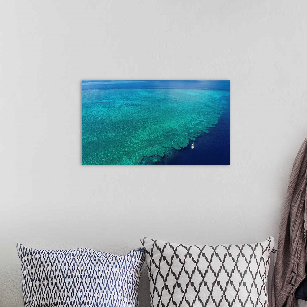 A bohemian room featuring The iconic great barrier reef of Australia. Location: Australia.