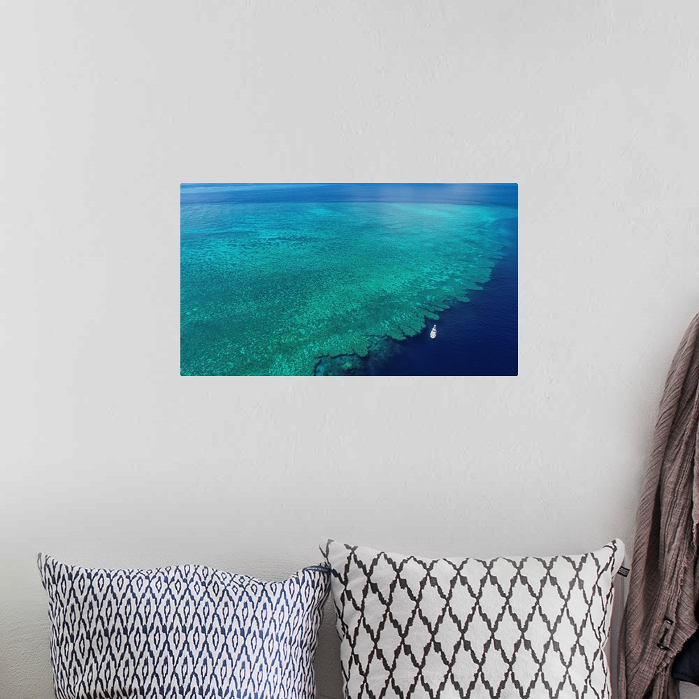 A bohemian room featuring The iconic great barrier reef of Australia. Location: Australia.