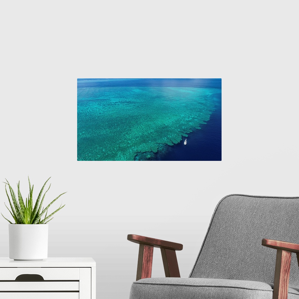 A modern room featuring The iconic great barrier reef of Australia. Location: Australia.