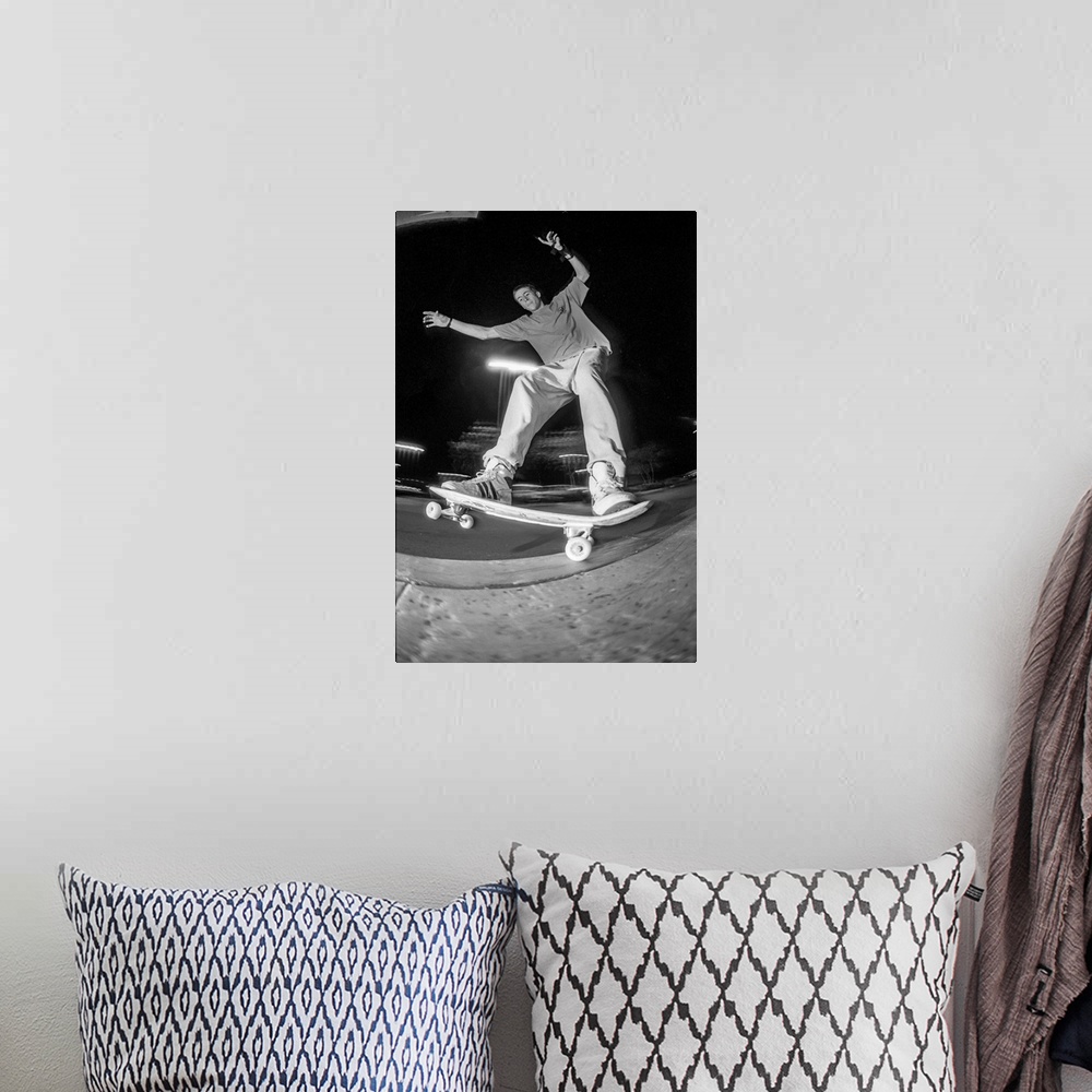 A bohemian room featuring Vintage photo of legendary actor Jason Lee, was also an insane skateboarder. Photo may have a fil...