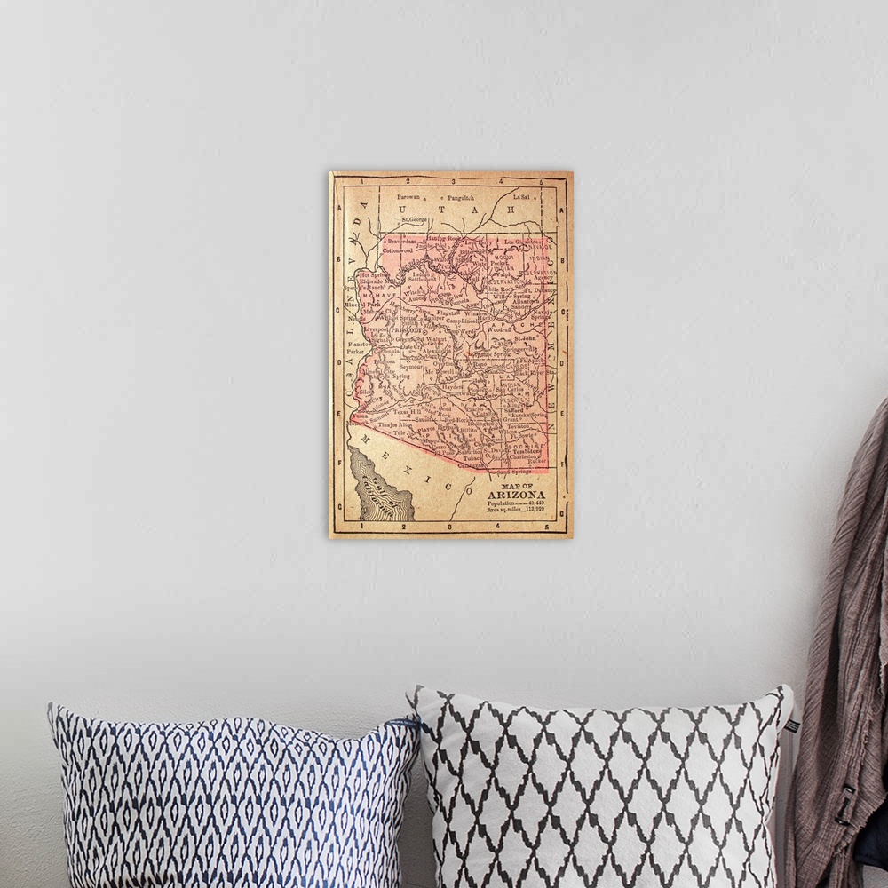 A bohemian room featuring 1880 Map Of Arizona