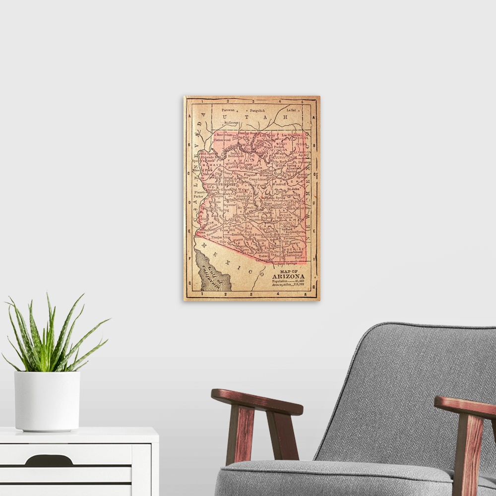 A modern room featuring 1880 Map Of Arizona