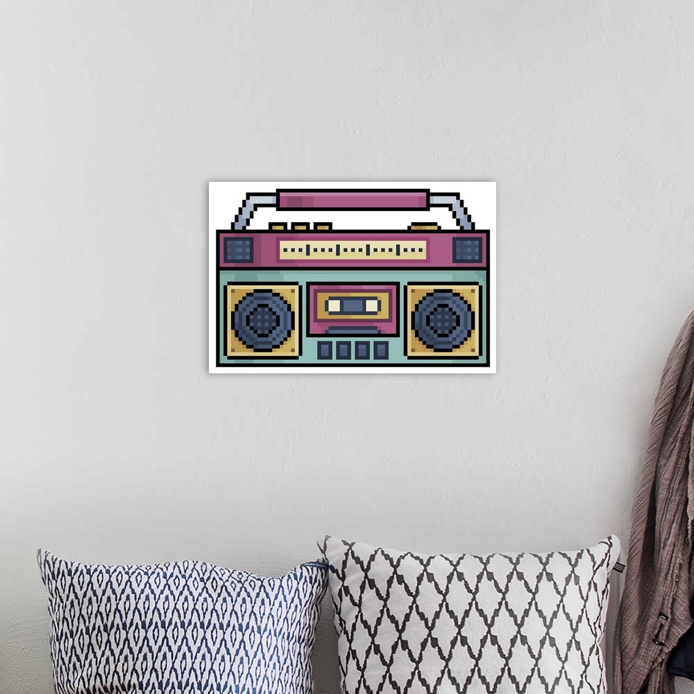 A bohemian room featuring Pixel art. Old radio the 80s icon on white background. Originally a vector artwork.