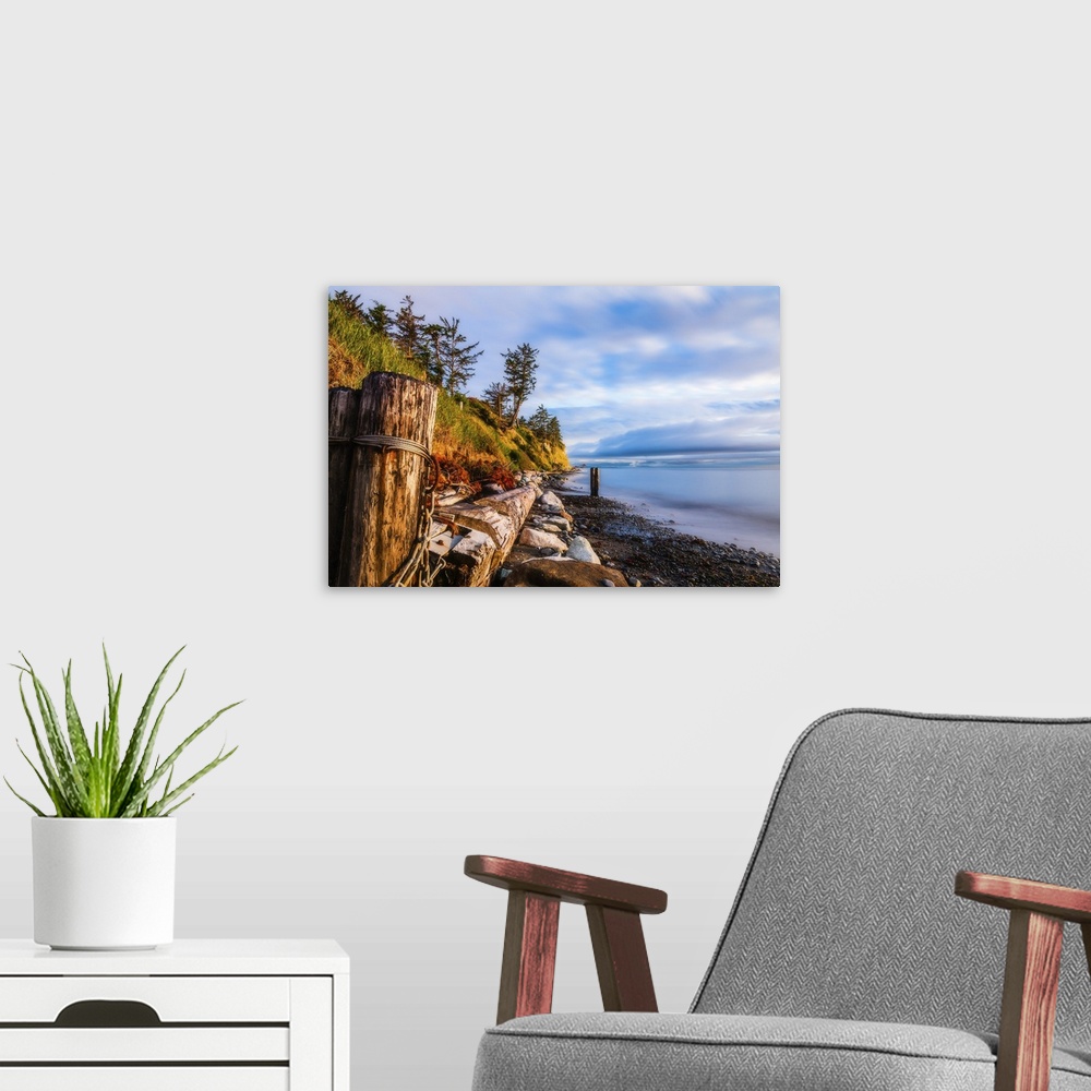 A modern room featuring A Rustic Jumbled Beach Scene On Whidbey Island, Washington