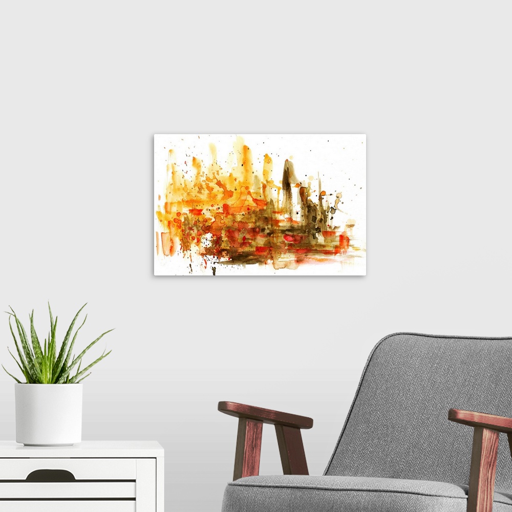 A modern room featuring Watercolor abstract composition