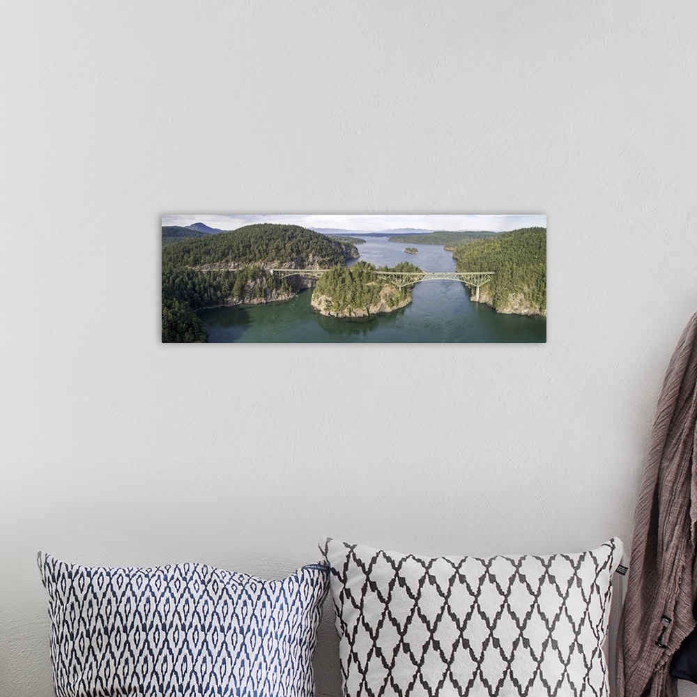 A bohemian room featuring Aerial Panorama Of Deception Pass Bridge In Washington State