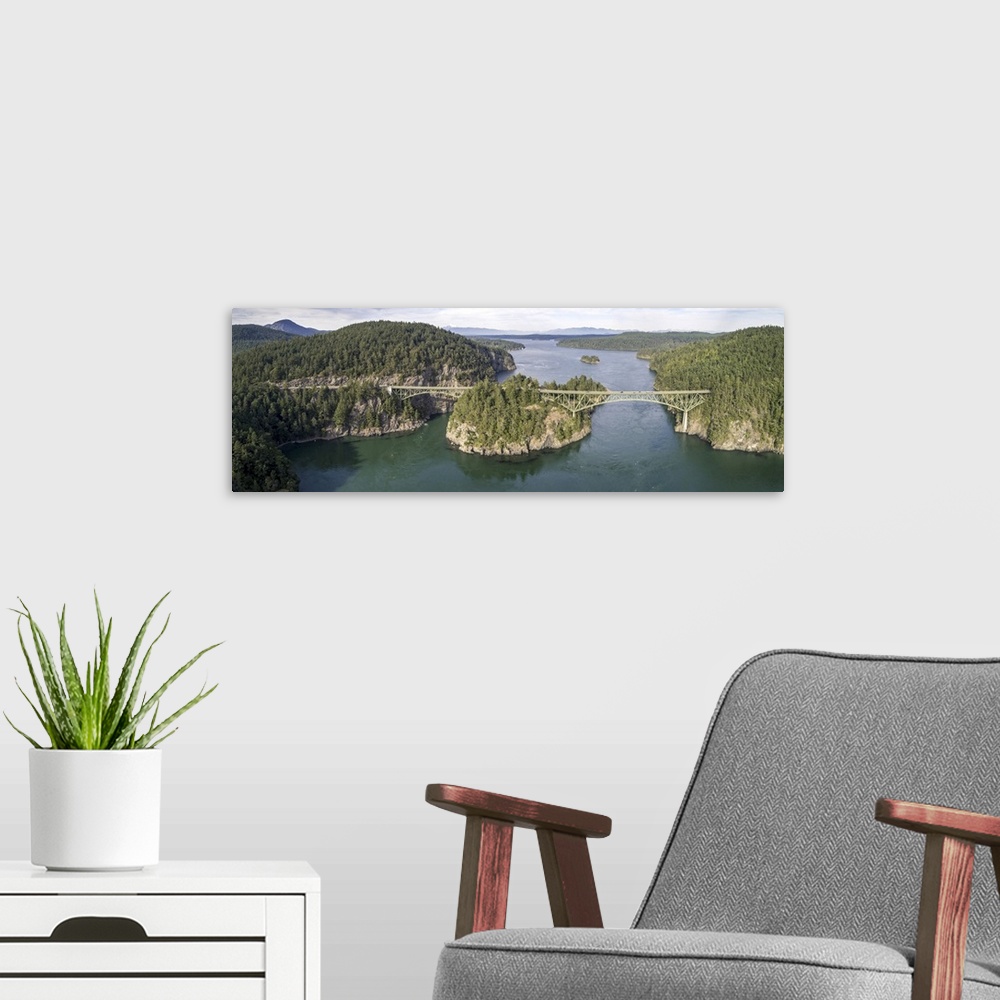 A modern room featuring Aerial Panorama Of Deception Pass Bridge In Washington State