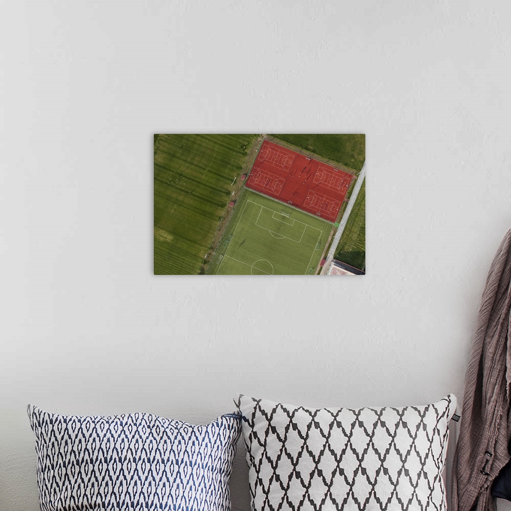 A bohemian room featuring Aerial View Of A Football Field In Wroclaw, Poland
