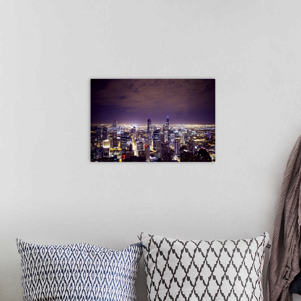 A bohemian room featuring Aerial View Of City Downtown