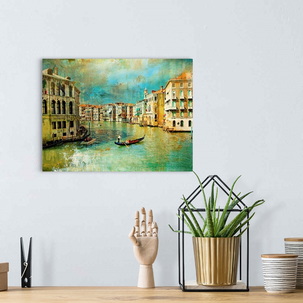 A bohemian room featuring amazing Venice - artwork in retro style