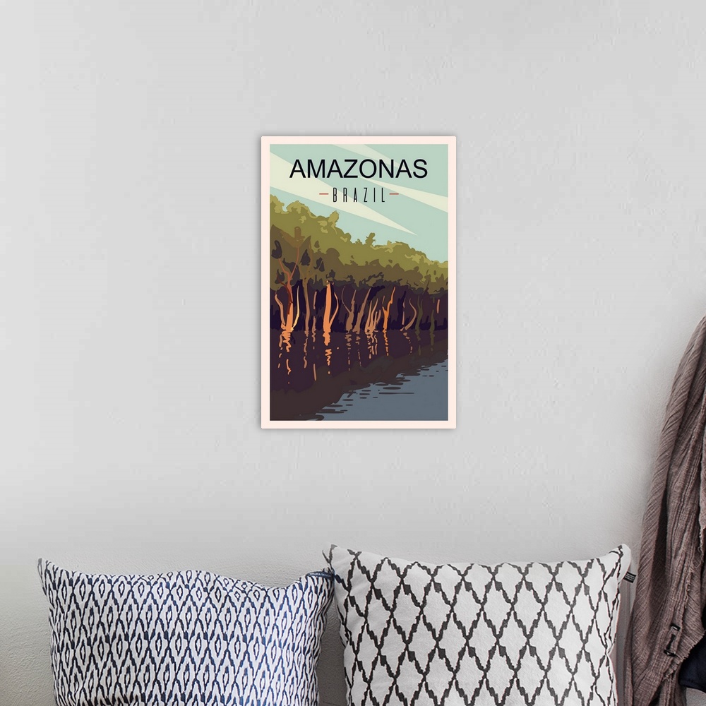 A bohemian room featuring Amazon Modern Vector Travel Poster