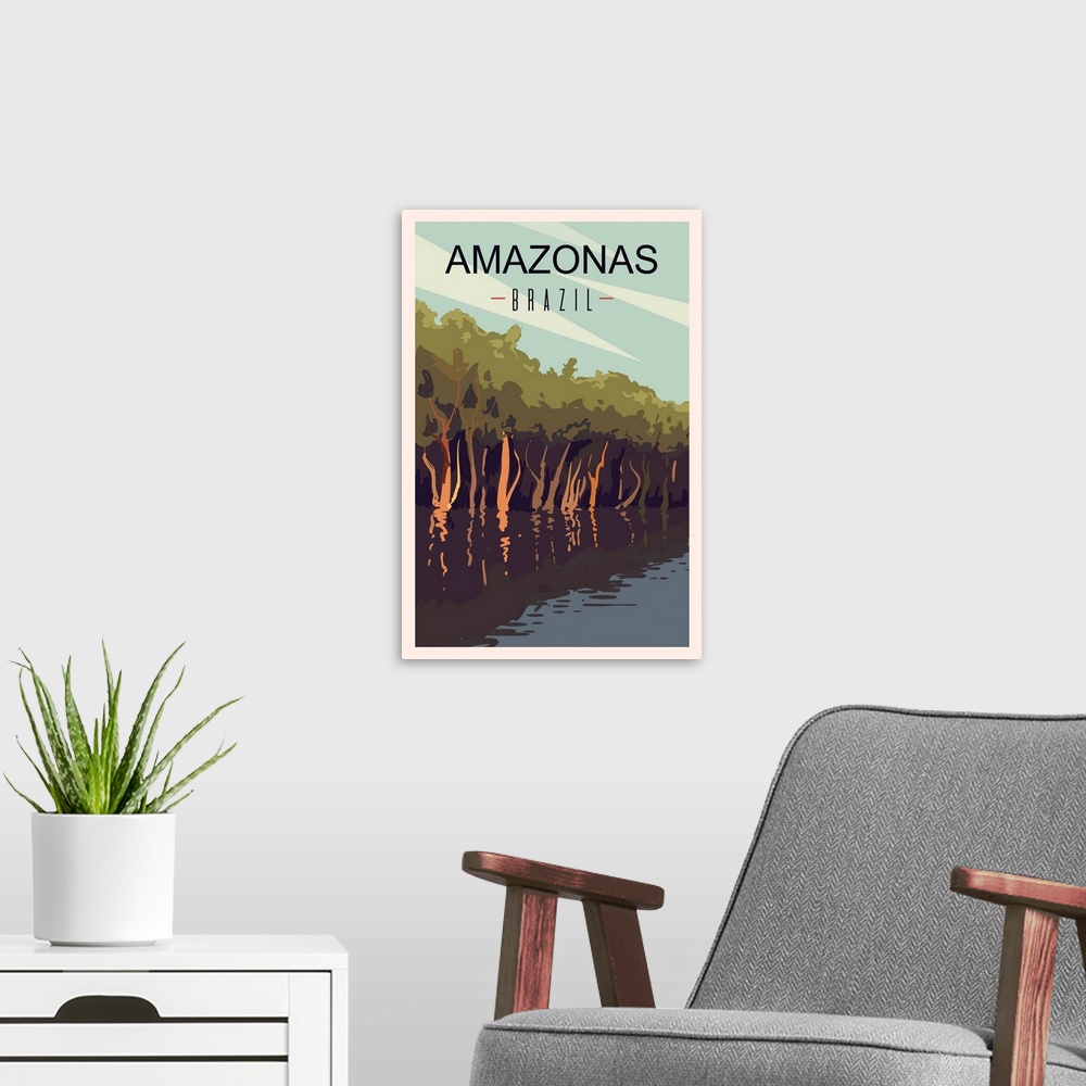 A modern room featuring Amazon Modern Vector Travel Poster