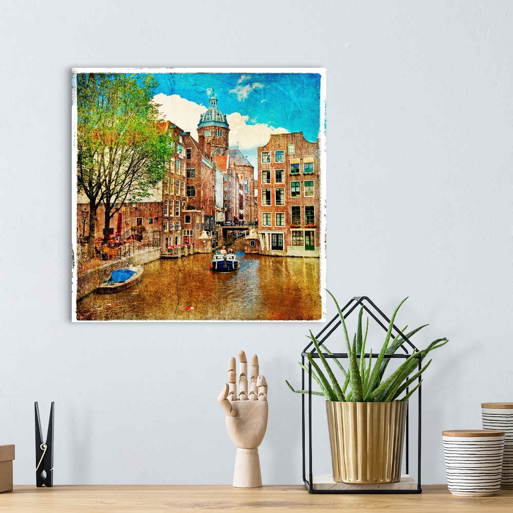 A bohemian room featuring Amsterdam - artwork in painting style