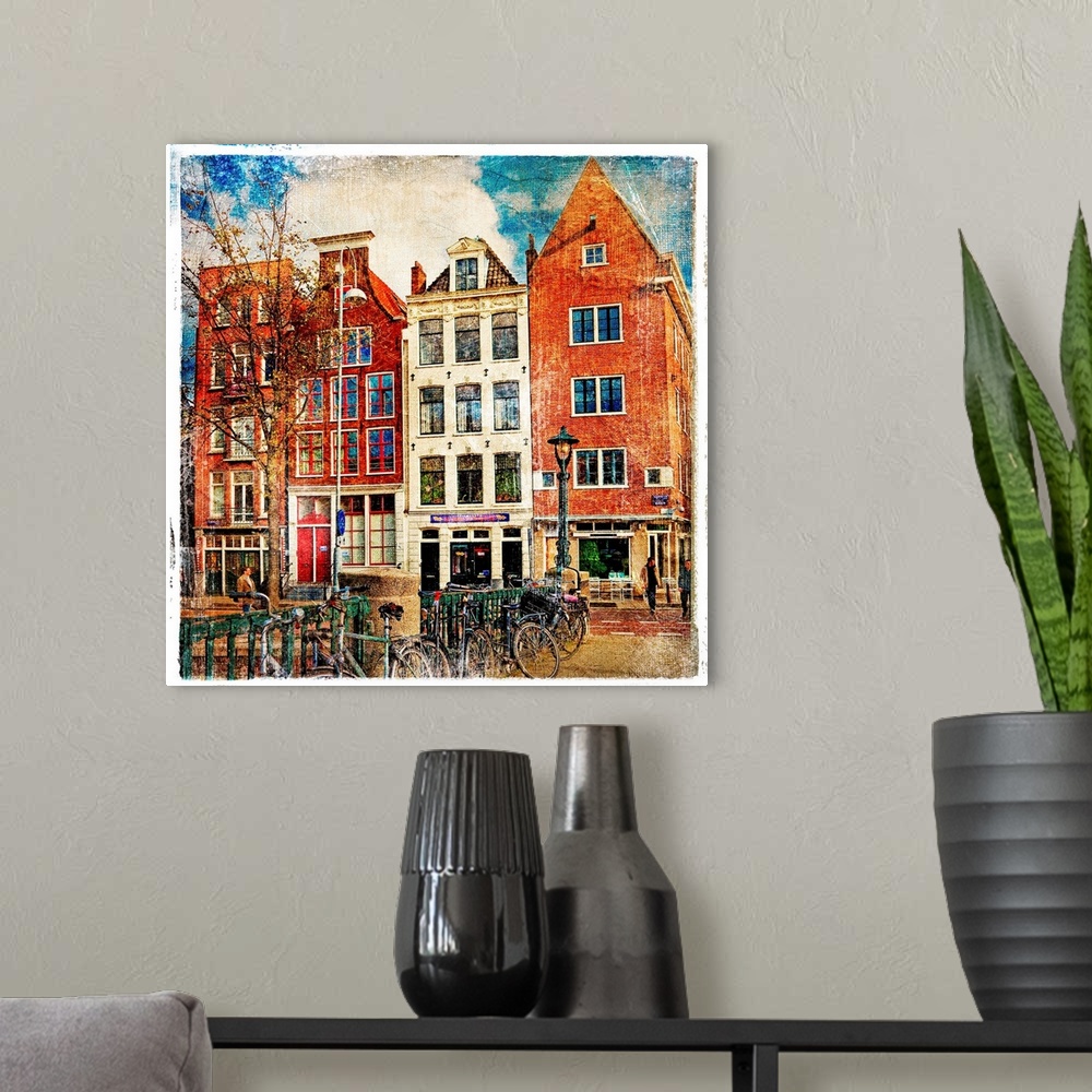 A modern room featuring Amsterdam - artwork in painting style