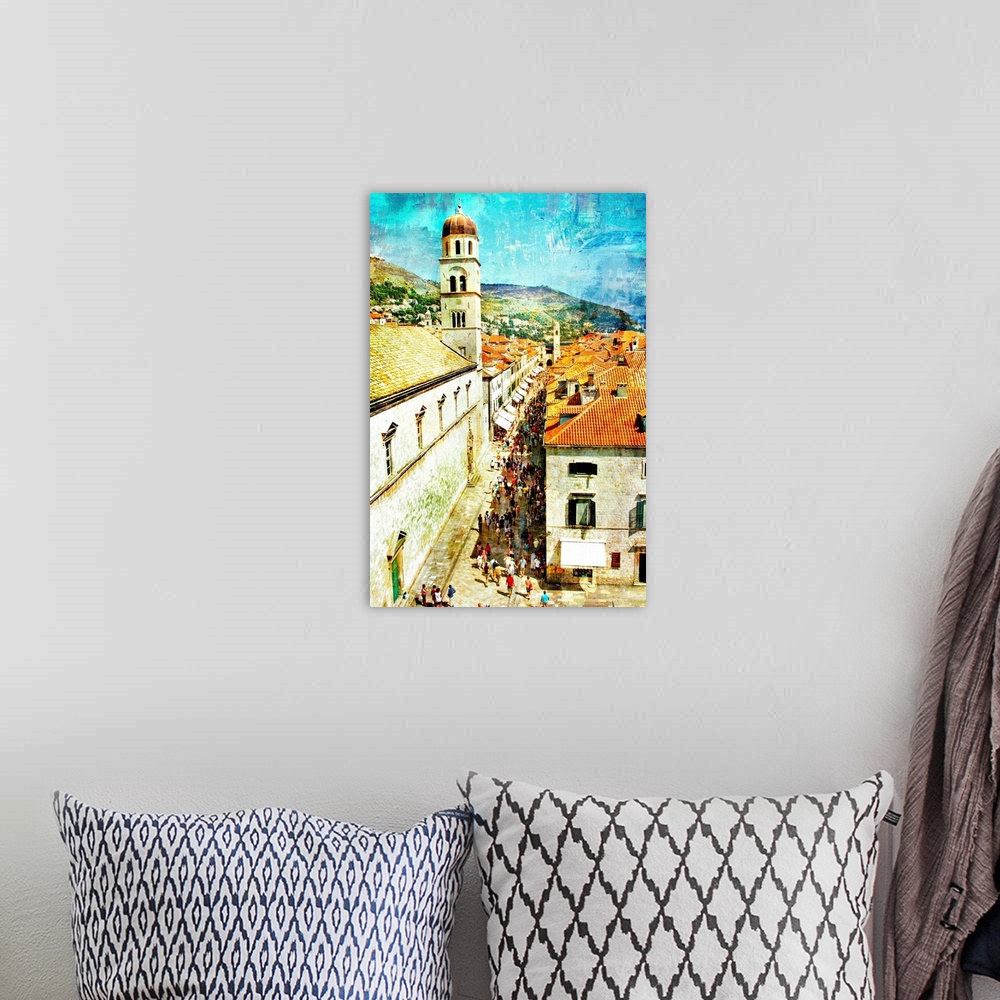A bohemian room featuring ancient Dubrovnik - artistic picture in painting style