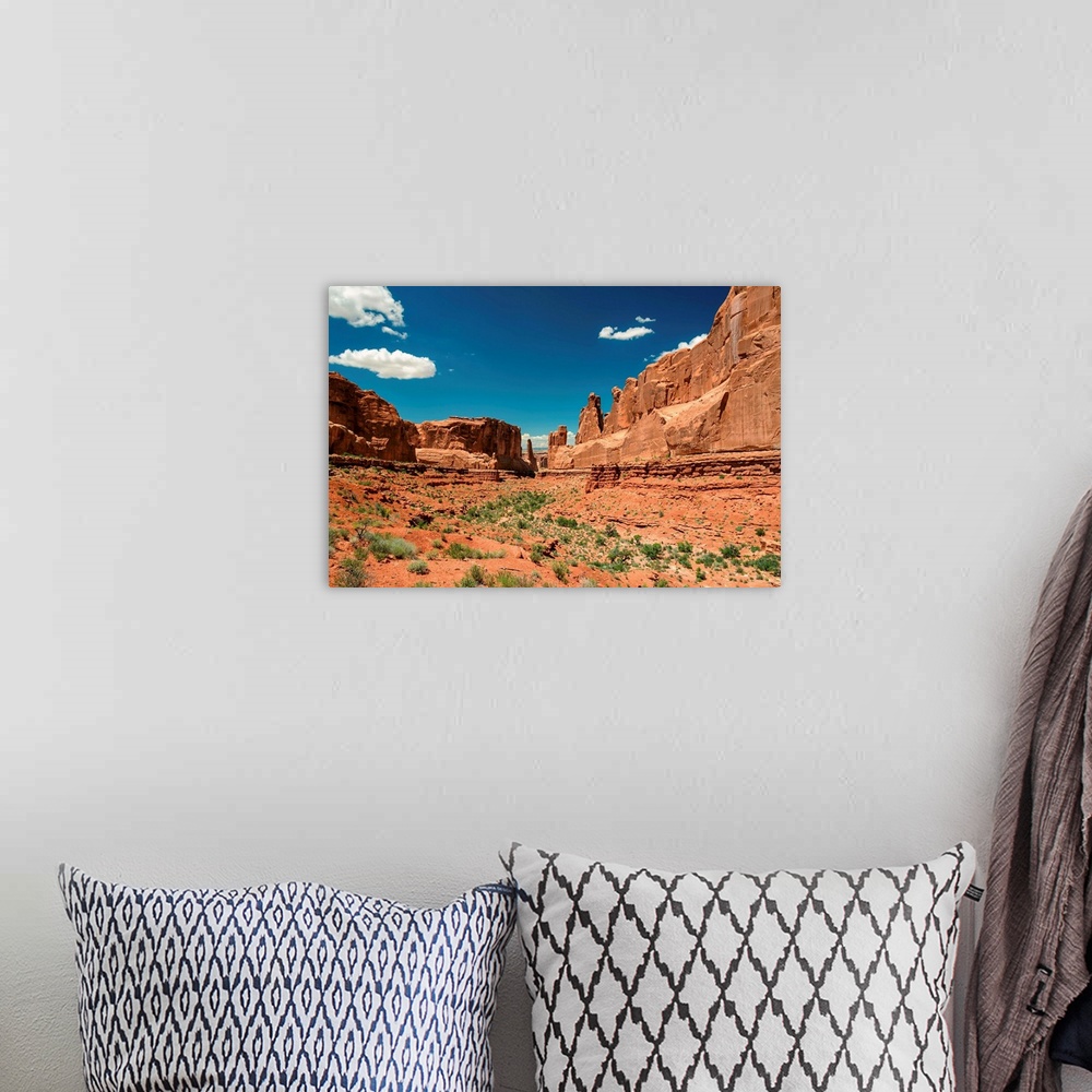 A bohemian room featuring Sandstone monuments, Arches National Park, Utah.