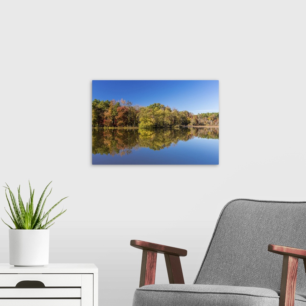 A modern room featuring Arkansas Fall Landscape And Lake In Petit Jean State Park