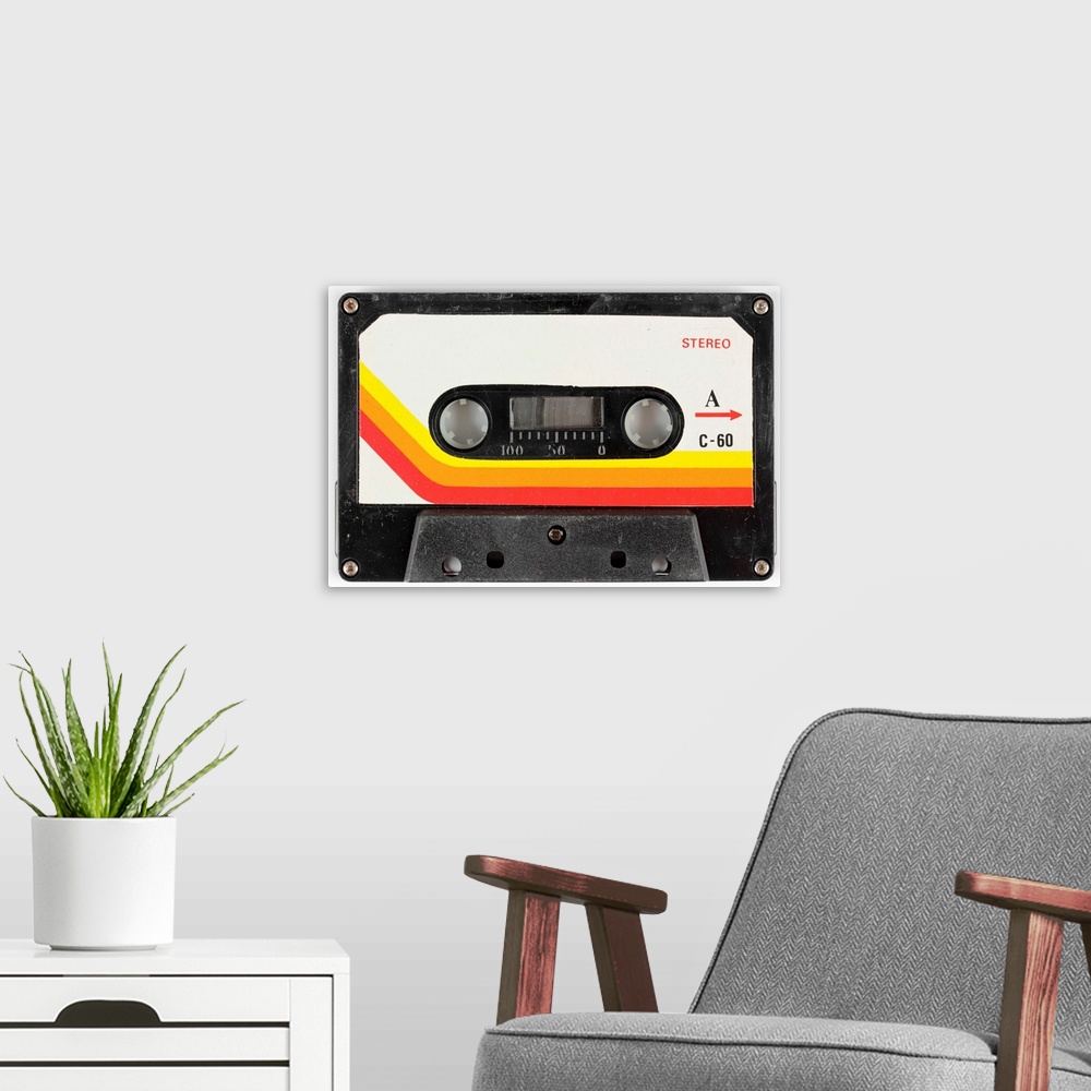 A modern room featuring an old audio cassette