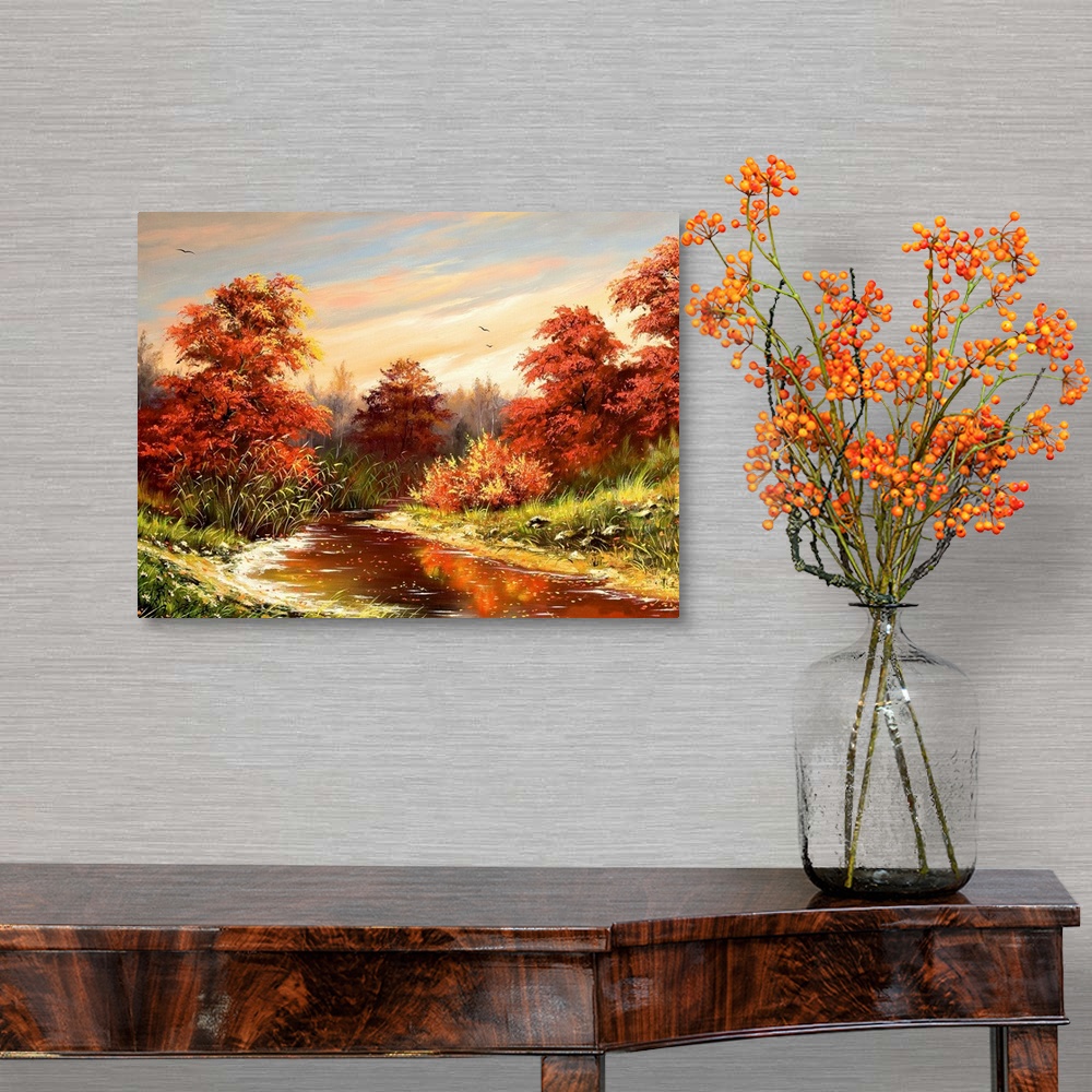 A traditional room featuring Autumn landscape with the river