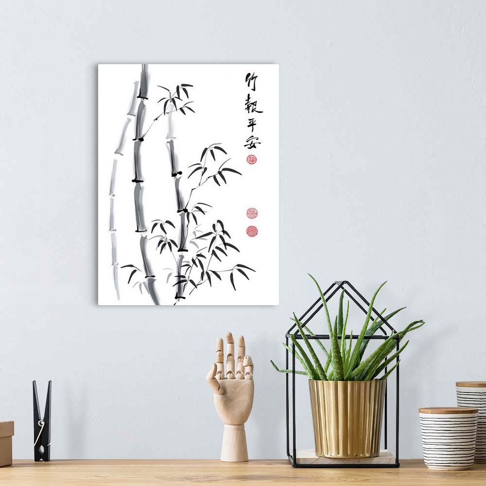 A bohemian room featuring Vector Bamboo Ink Painting and Calligraphy