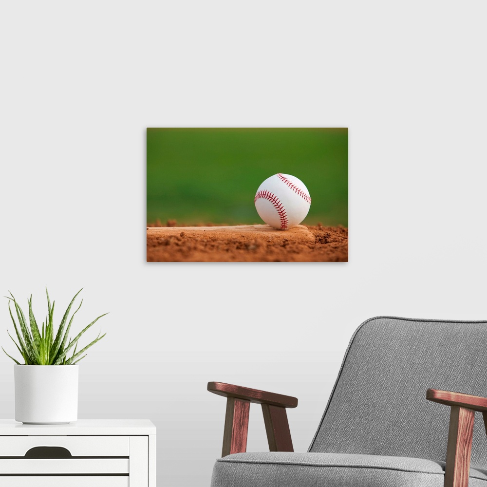 A modern room featuring Baseball on the Pitchers Mound Close Up.