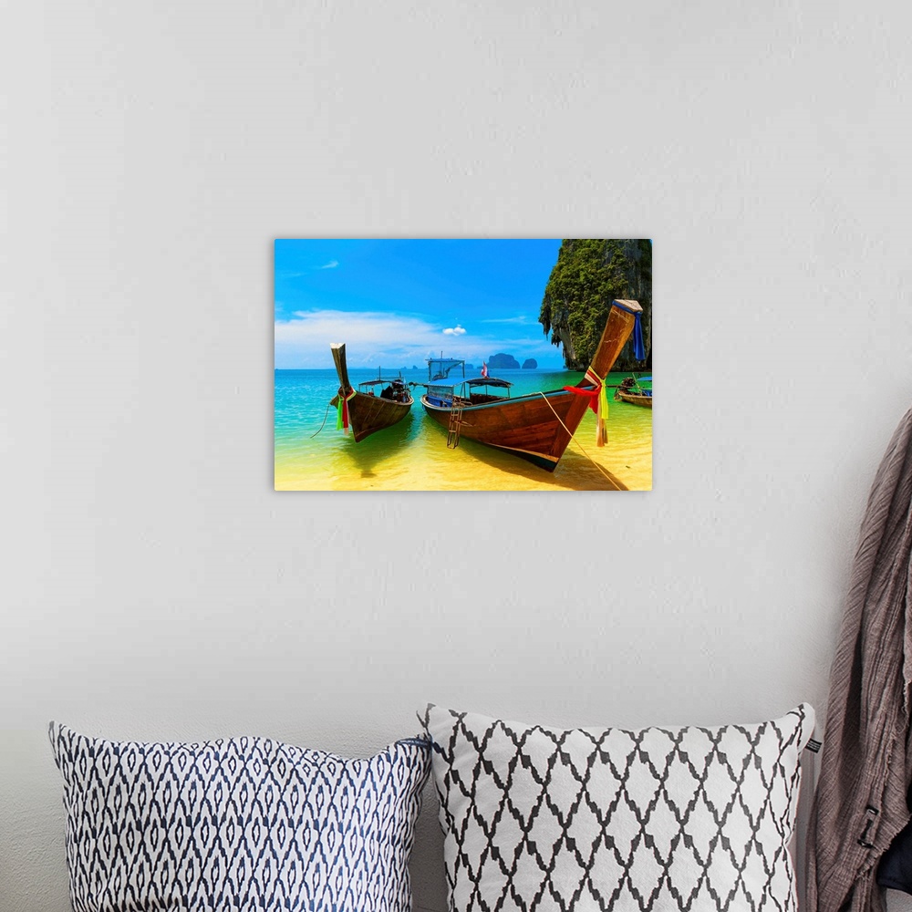 A bohemian room featuring Travel landscape, beach with blue water and sky at summer. Thailand nature beautiful island and trad