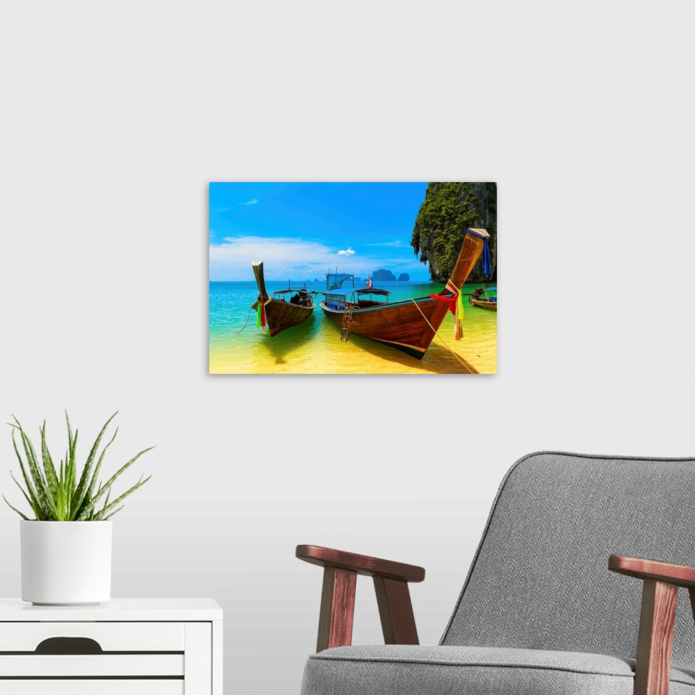 A modern room featuring Travel landscape, beach with blue water and sky at summer. Thailand nature beautiful island and trad