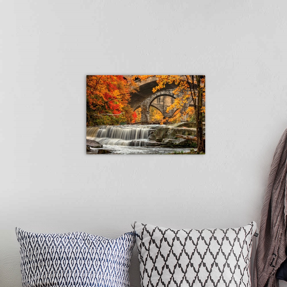 A bohemian room featuring Berea Falls, Ohio, during peak fall colors. This cascading waterfall looks it's best with peak au...