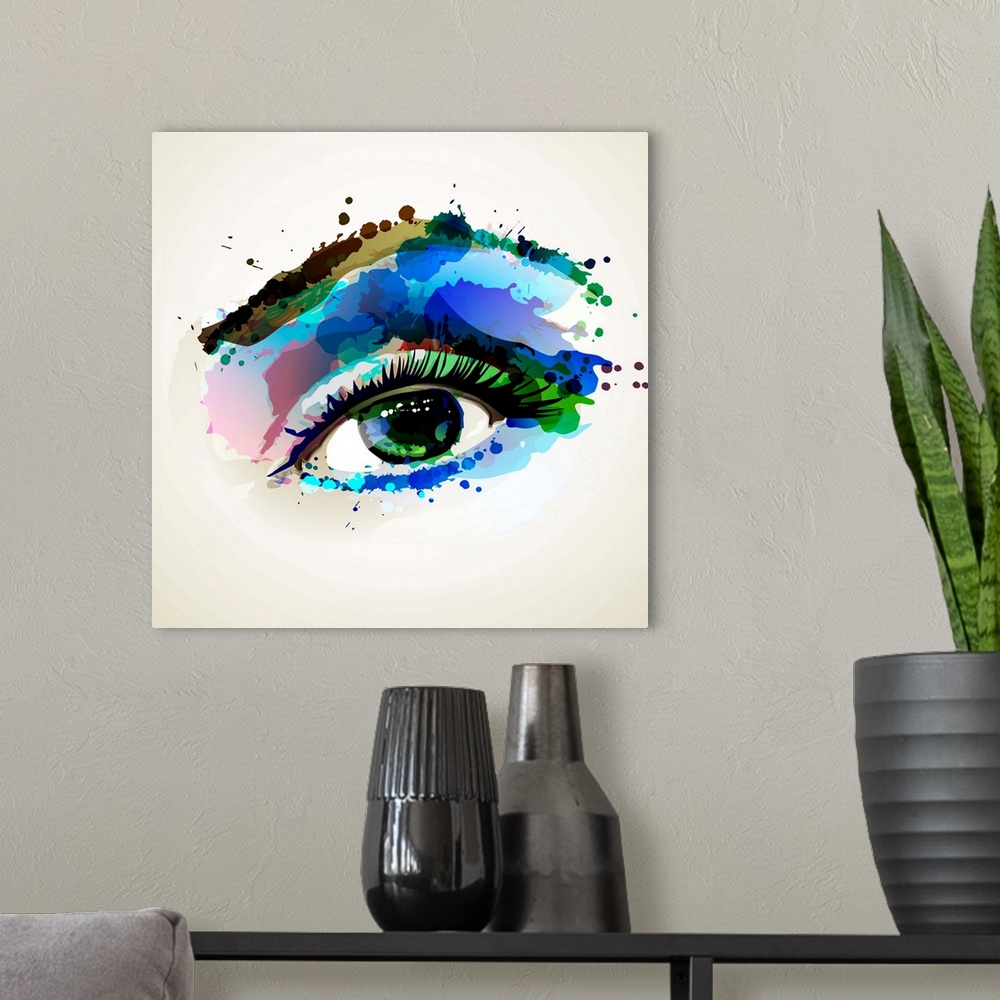A modern room featuring Beautiful fashion woman eye forming by blots