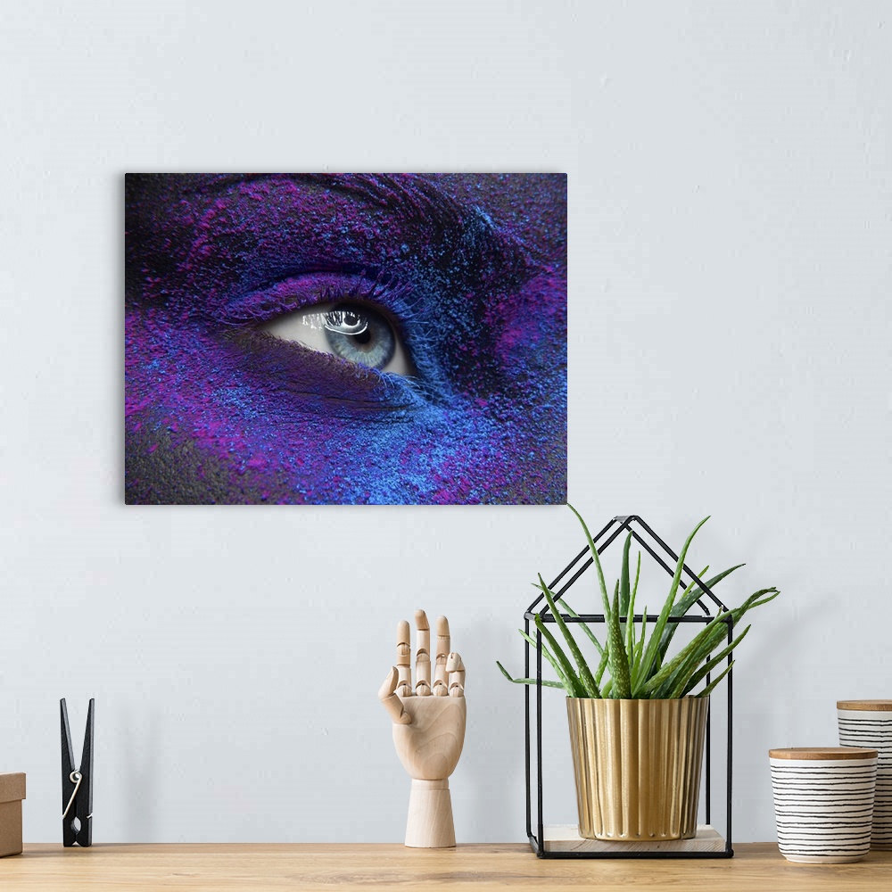 A bohemian room featuring Beautiful Female Eye With Dry Paint Dust Pigment On Face