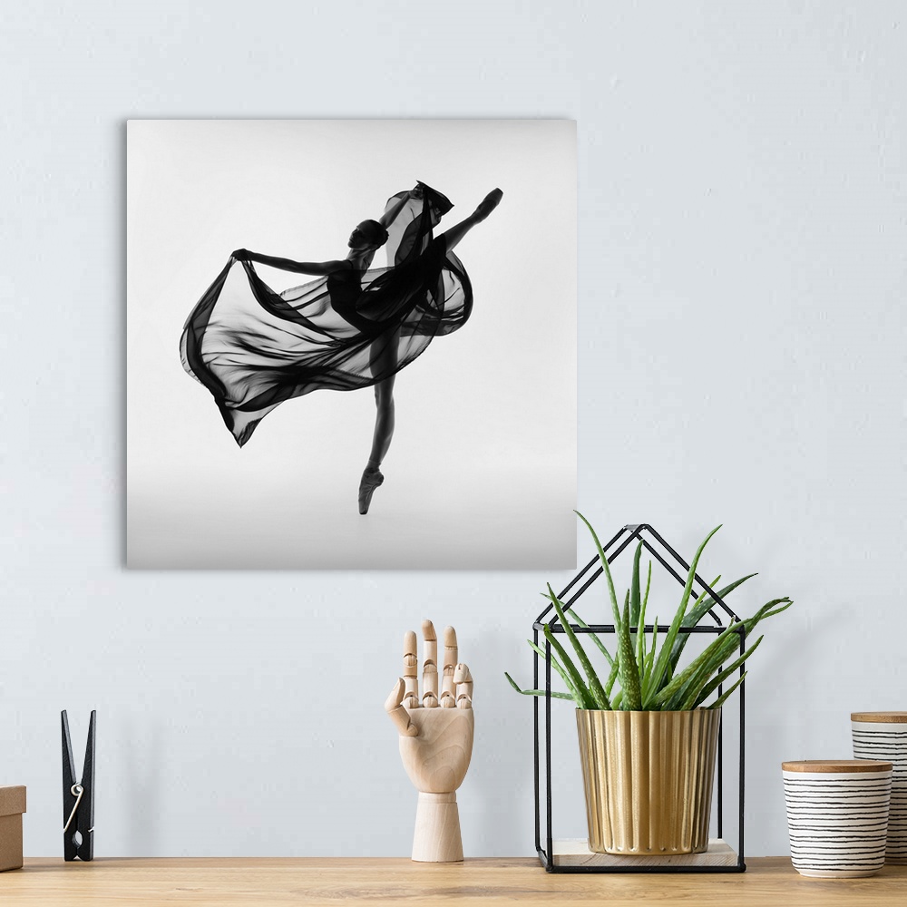 A bohemian room featuring Beautiful Flexible Ballerina With Black Flying Cloth