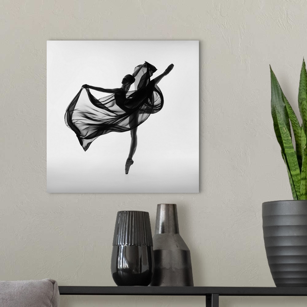A modern room featuring Beautiful Flexible Ballerina With Black Flying Cloth