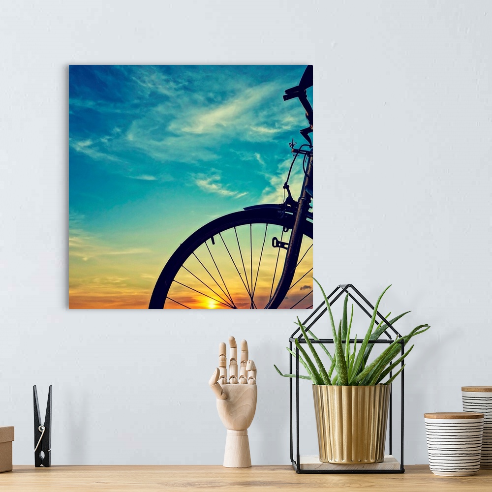 A bohemian room featuring Bike Silhouette, Sunset.