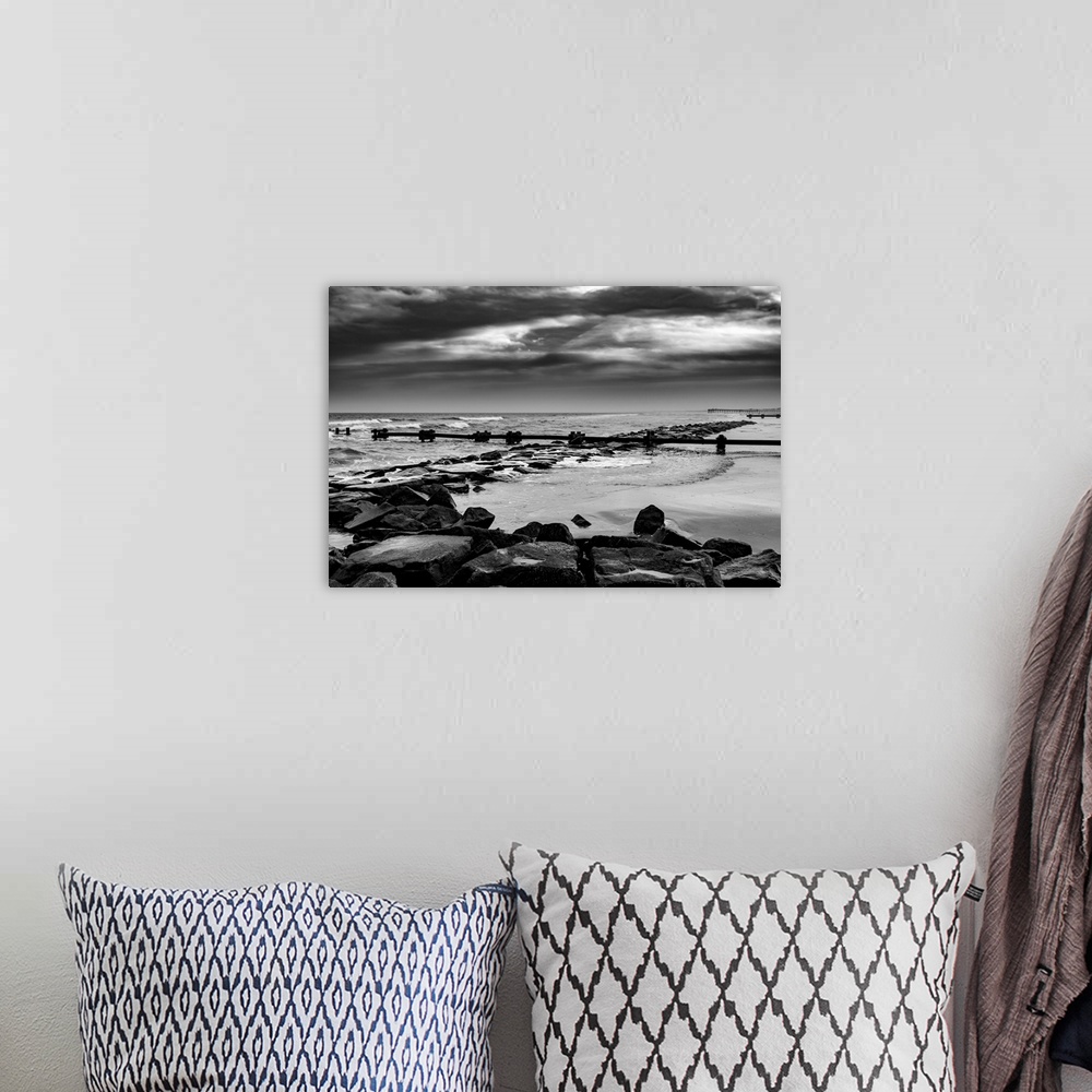 A bohemian room featuring Black and white Jetty Rocks at Ocean City, New Jersey beach and boardwalk.