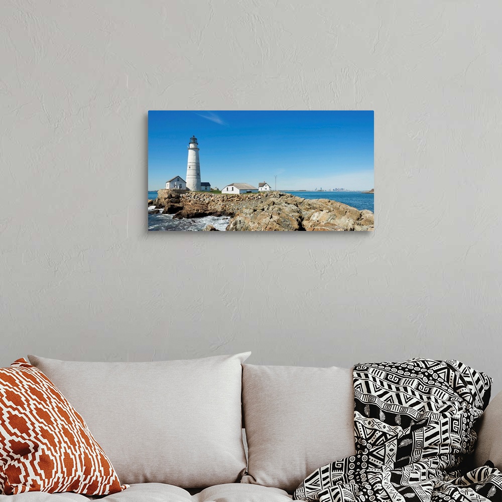 A bohemian room featuring Wide Angle shot of Boston Lighthouse on a clear day.